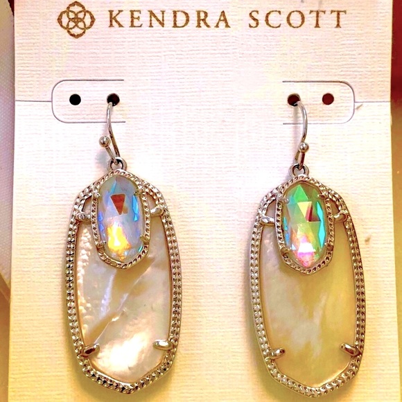 NWT Kendra Scott RARE & Retired Emmy Earrings Silver & Ivory Pearl & Dichroic! - Picture 4 of 15